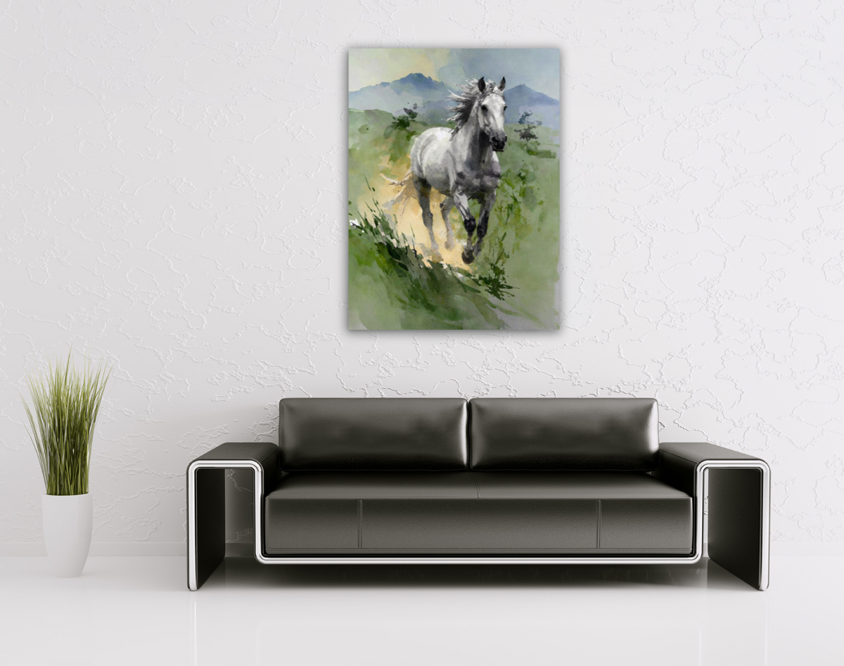 214-1803-wohnzimmer-weisses-Pferd-im-Gras-contemporary-art-auf-rechnung