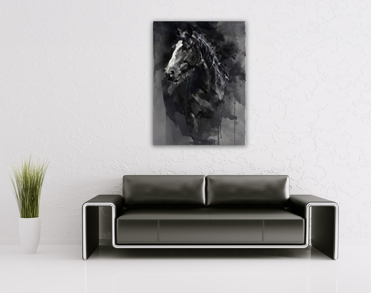 214-1804-wohnzimmer-schwarzes-Pferd-einem-dunklen-Hintergrund-beruehmter-kuenstler-bildershop