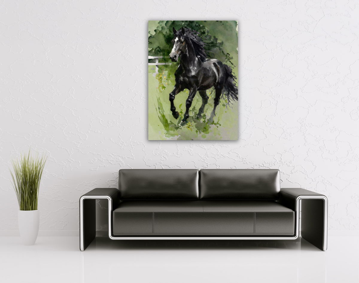 214-1805-wohnzimmer-glänzendes-schwarzes-Pferd-frei-waehlbaren-groessen-bilder