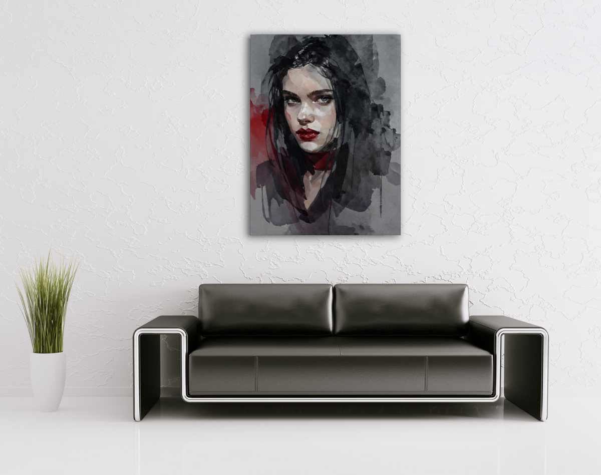 206-1825-wohnzimmer-frau-schwarzes-Haar-flur-aktion-artprint