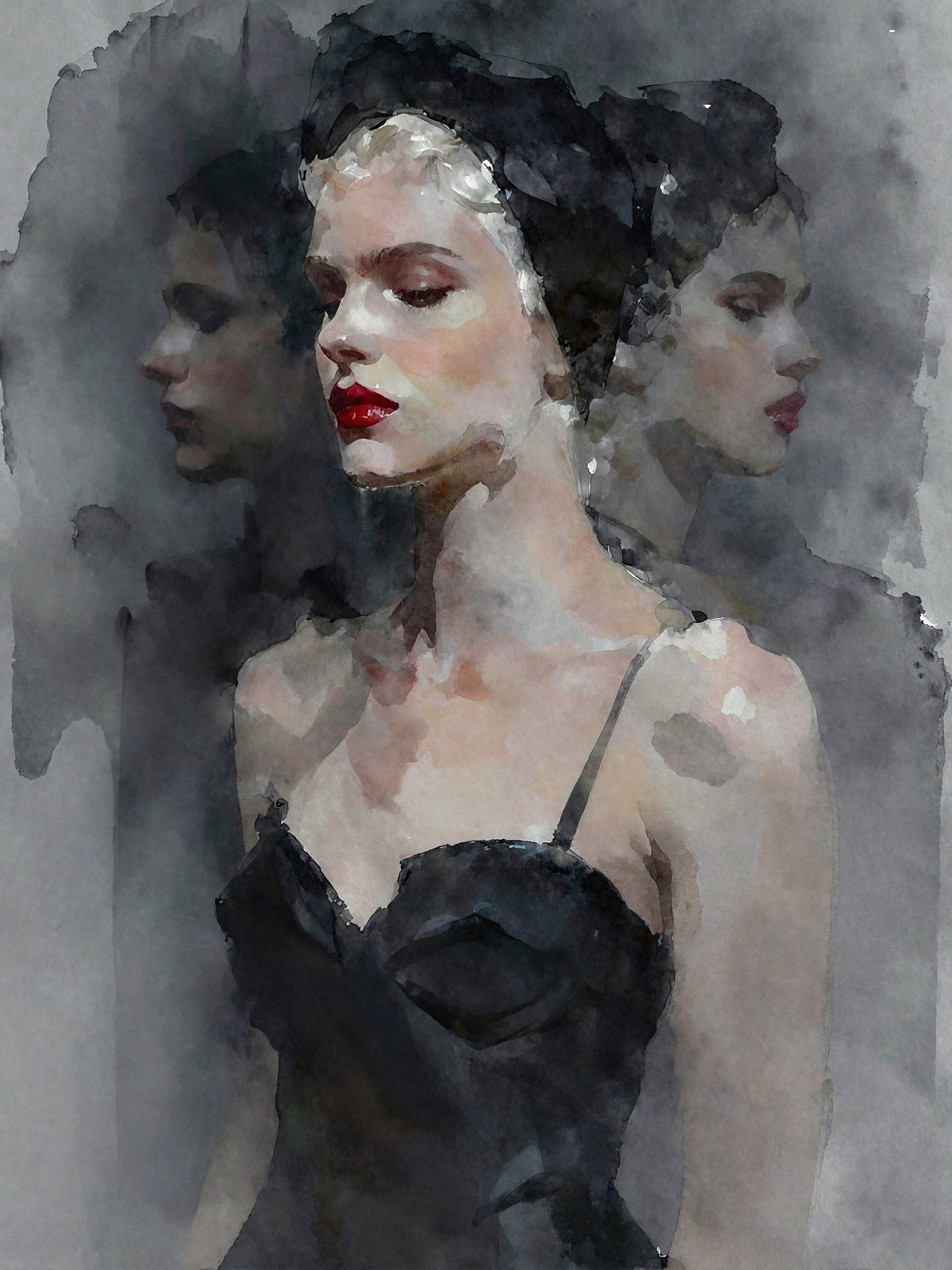206-1830-Frau-in-schwarzem-Kleid-mit-roten-Lippen-wohnzimmer-bild-kaufen-online-contemporary-art.jpg