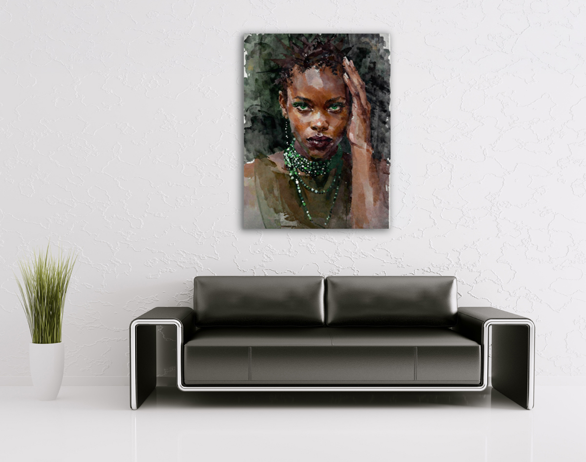 206-1845-wohnzimmer-afrikanisches-Maedchen-mit-gruenen-Augen-und-Perlen-kunst-bilder-kaufen-limitiert
