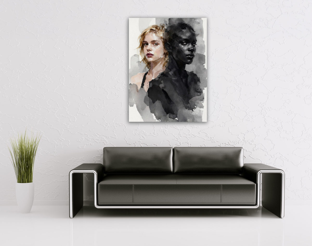 206-1849-wohnzimmer-dunkelhaeutiges-und-hellhaeutiges-Maedchen-kunstfotografien-leinwandbilder