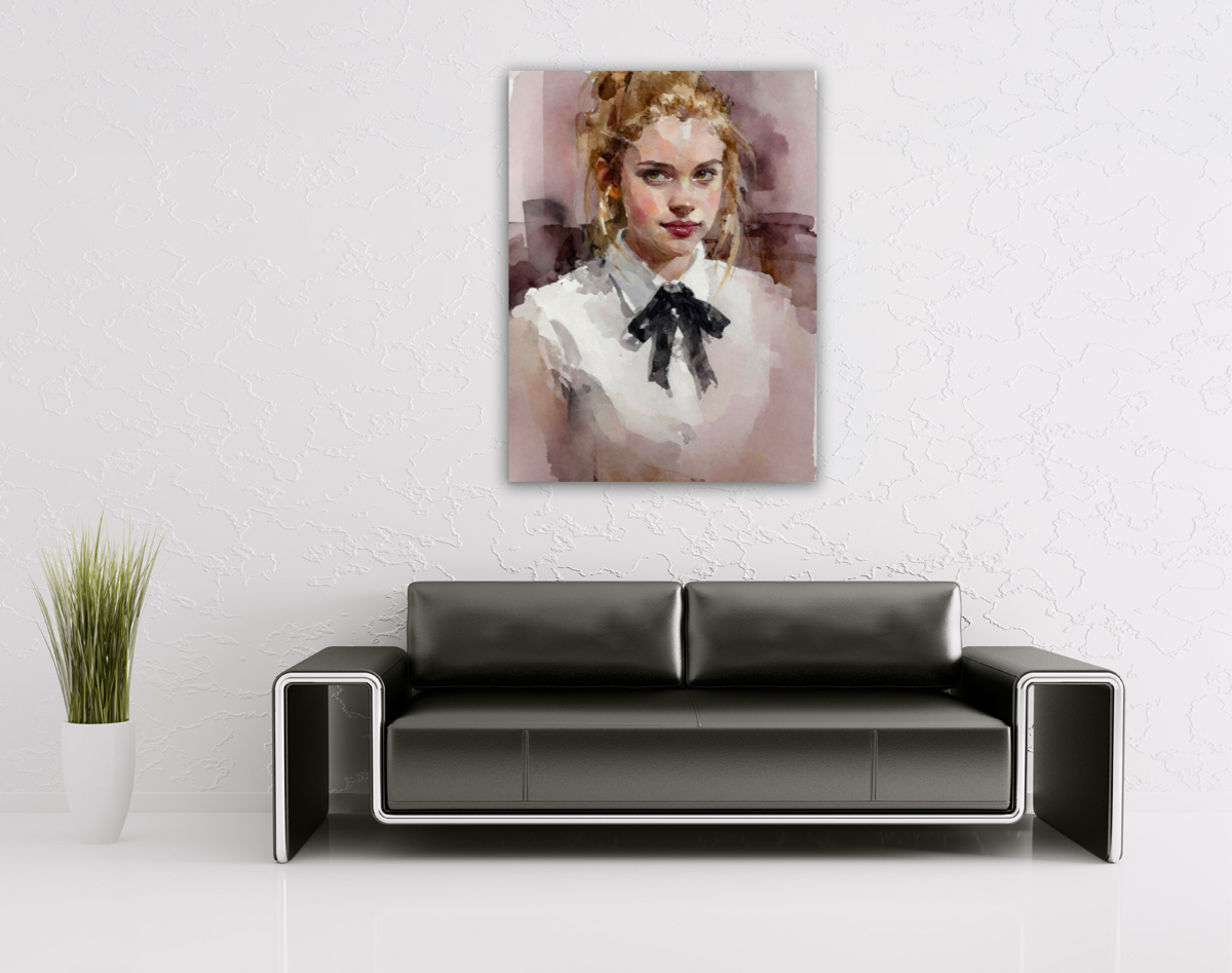 206-1850-wohnzimmer-nettes-Maedchen-mit-Halsband-Schleife-leinwanddrucke-malerei