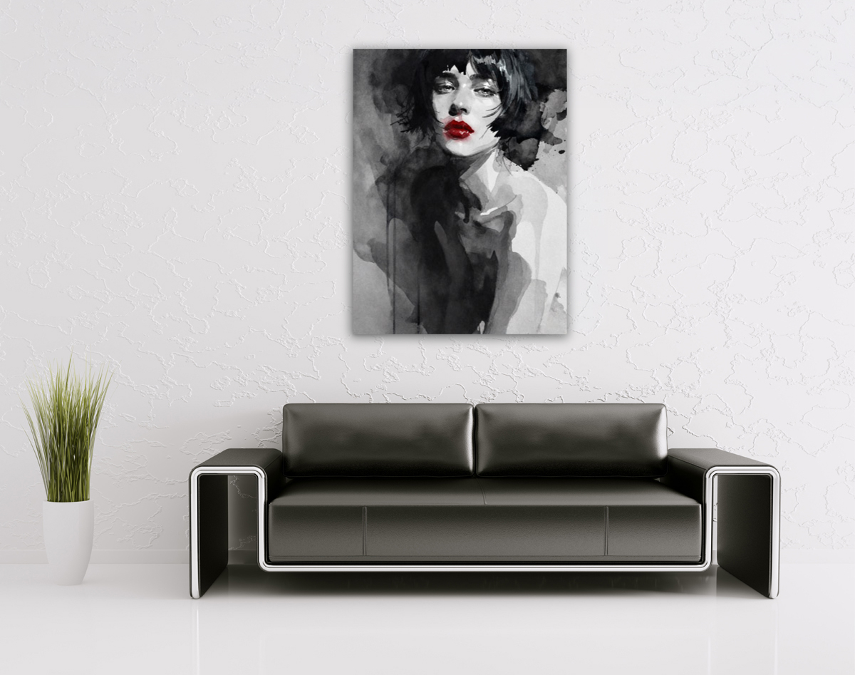 206-1863-wohnzimmer-Maedchen-mit-roten-Lippen-Aquarelltechnik-wandbilder-wohnzimmerwand
