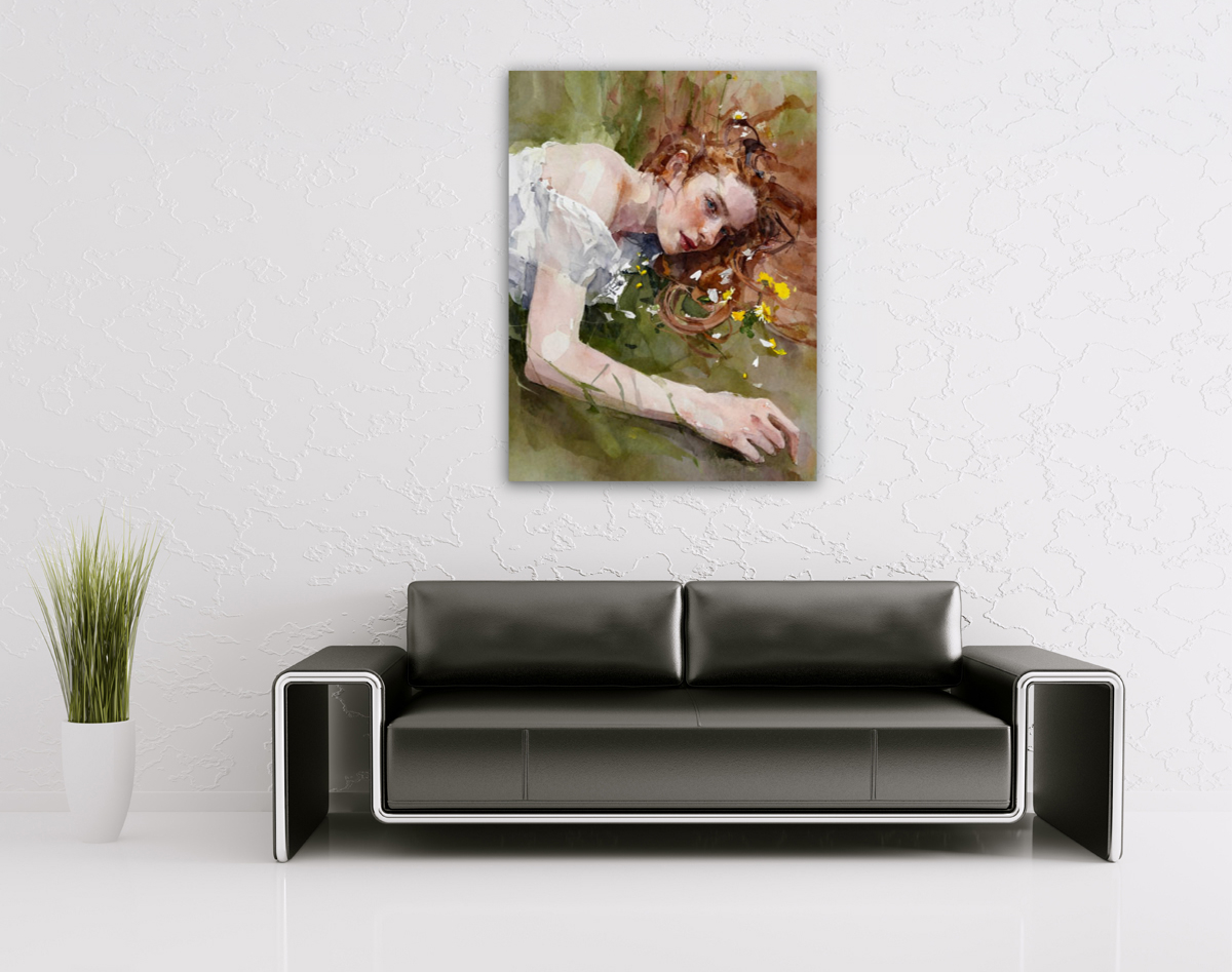 206-1864-wohnzimmer-rothaariges-Maedchen-mit-Blumen-auf-feld-wandbilder-xxl-zeitgenoessische-kunst