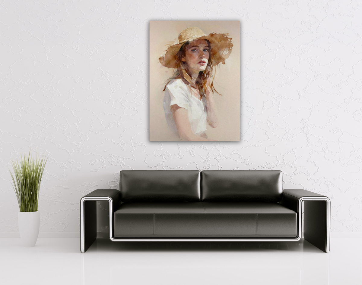 206-1868-wohnzimmer-Maedchen-mit-Strohhut-wohnzimmerwand-zeitgenoessische-kunst