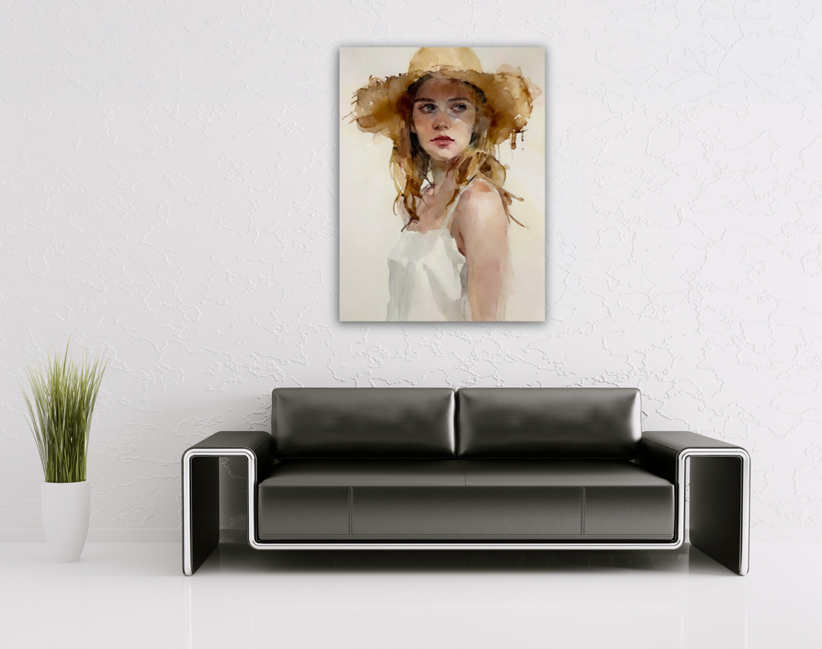 206-1871-wohnzimmer-Maedchen-in-Weiss-mit-Strohhut-zeitgenoessische-fotografie-acrylglasbild
