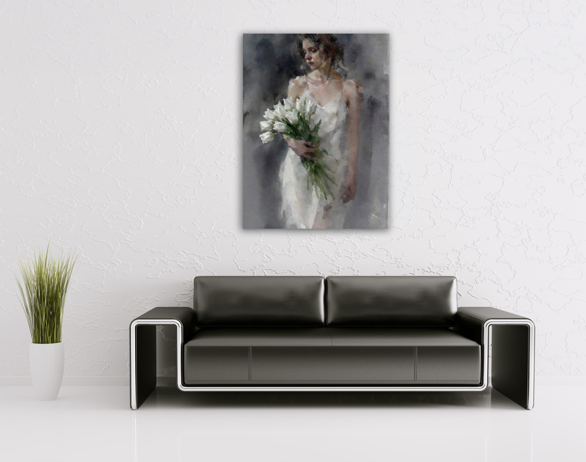 206-1886-wohnzimmer-Maedchen-mit-weißen-Tulpen-in-weißem-Kleid-contemporary-art-freude-der-kunden