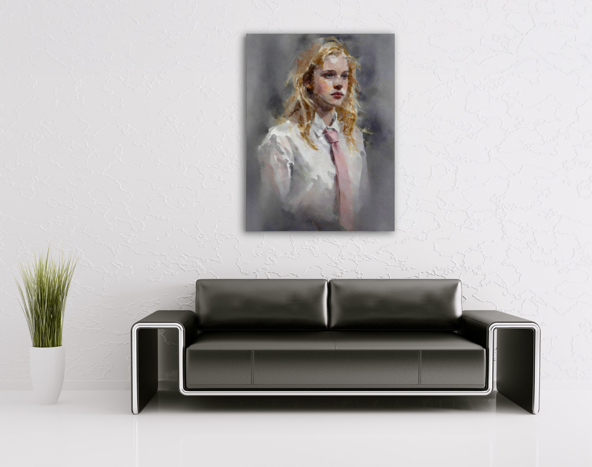 206-1902-wohnzimmer-Blondine-in-Hemd-und-Krawatte-acrylglasbild-alu-dibond-bilder