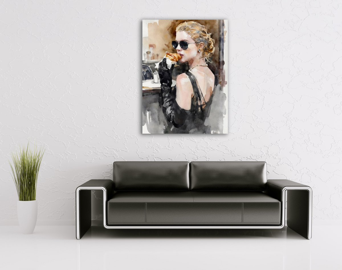 206-1904-wohnzimmer-Maedchen-im-Cafe-mit-Croissant-art-wanddeko