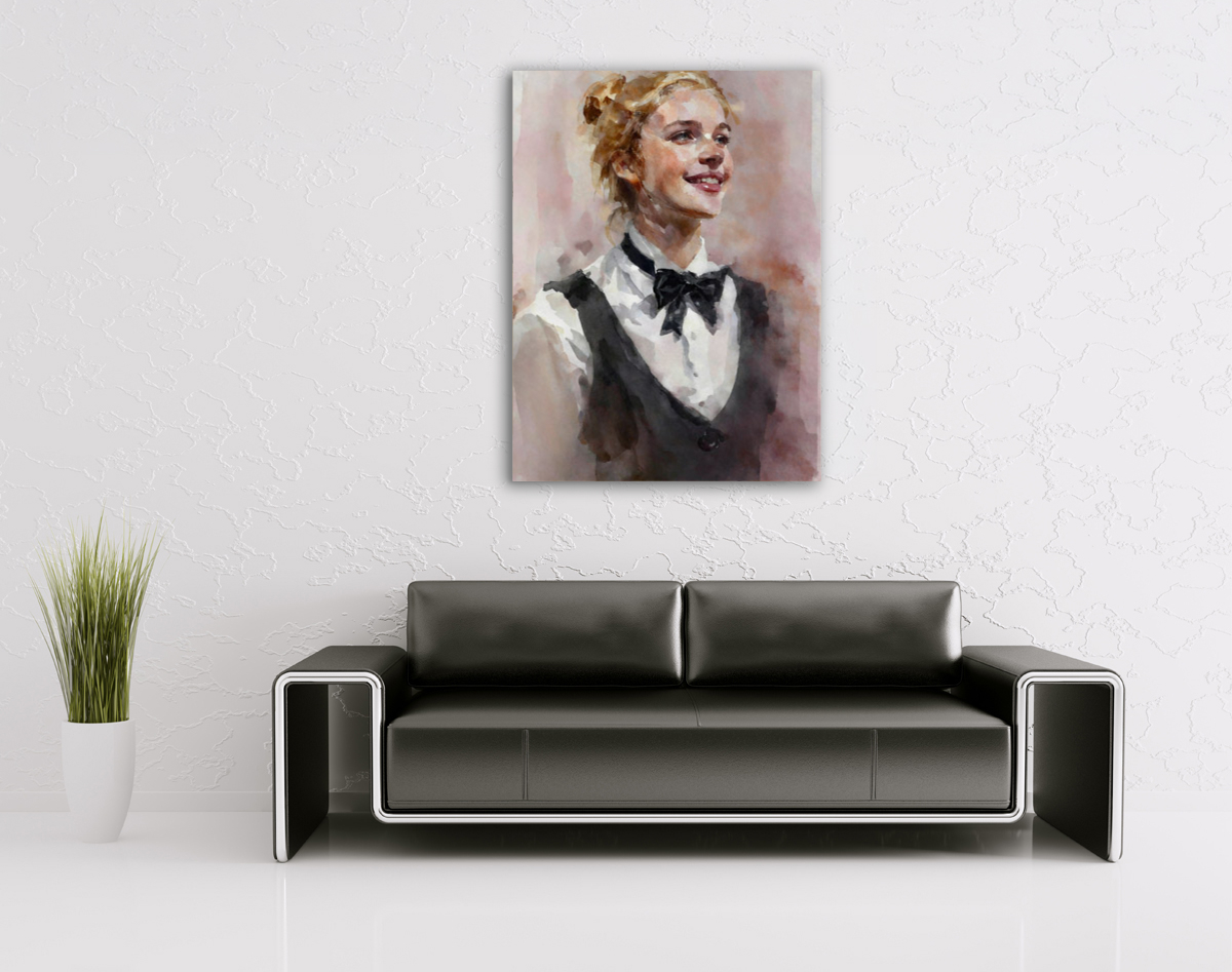 206-1914-wohnzimmer-laechelndes-Maedchen-im-Hemd-mit-Fliege-bild-xxl-rahmenlos