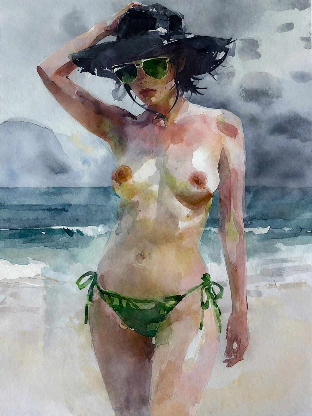206-2055-Frau-mit-nacktem-Oberkoerper-am-Strand-glasbilder-wohnraumgestaltung.jpg