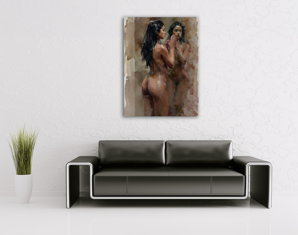 206-2068-wohnzimmer-nackte-indische-Frau-vor-dem-Spiegel-leinwanddrucke-moderne-wohnraeume