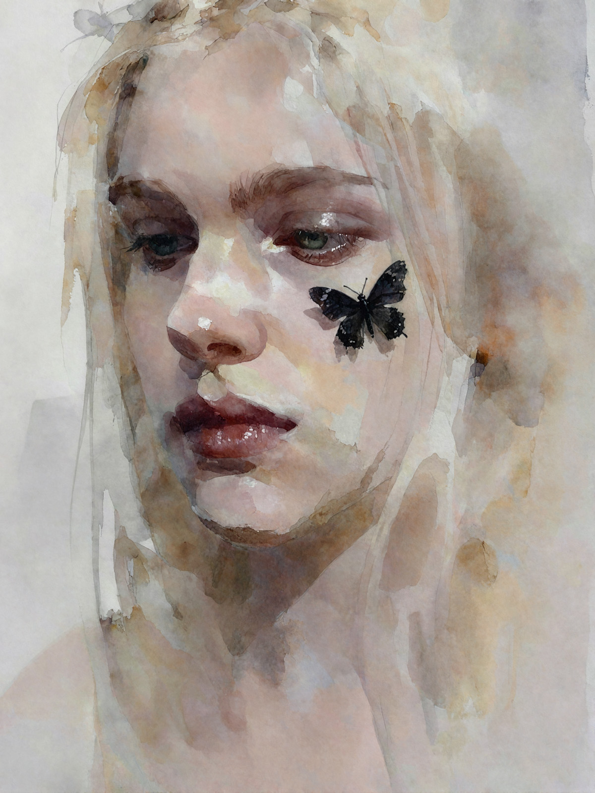 206-1937-Blondine-mit-Schmetterling-auf-wange-bild-kaufen-gratis-versand-schnelle-lieferung.jpg