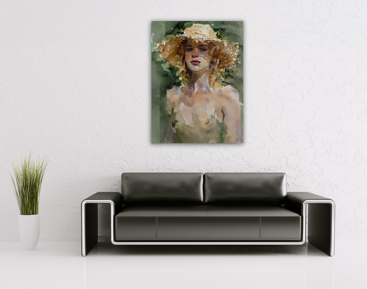 206-2025-wohnzimmer-nackte-Frau-mit-Strohhut-kunst-reproduktionen