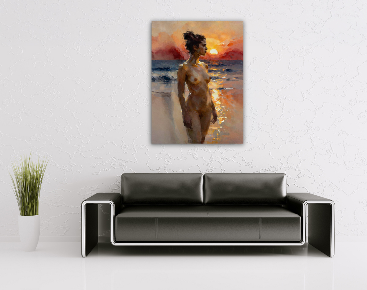 206-2027-wohnzimmer-nackte-Frau-am-Ufer-bei-Sonnenuntergang-kunst-praesentation