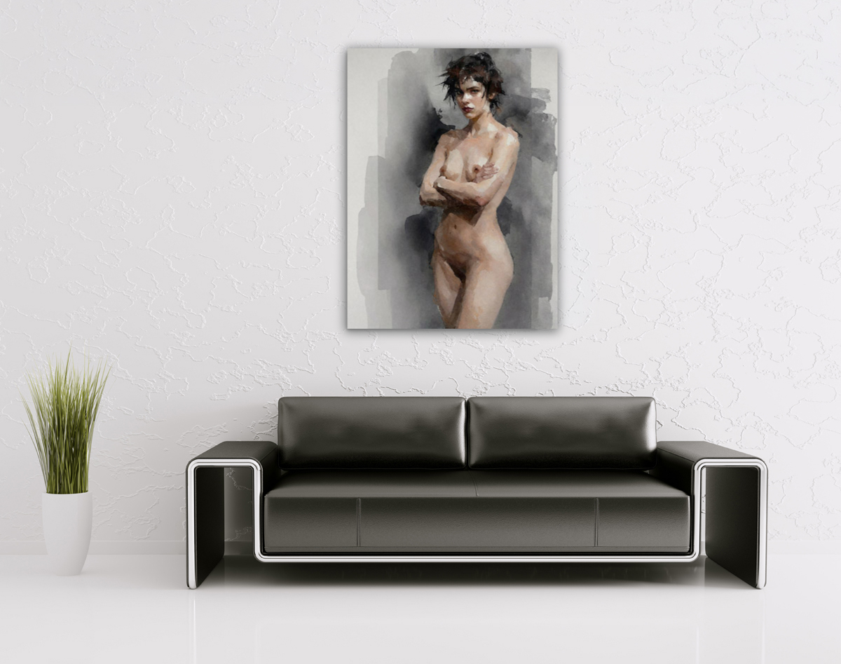 206-2030-wohnzimmer-nackte-Frau-mit-Kurzhaarschnitt-kunstdruck-leinwanddrucke