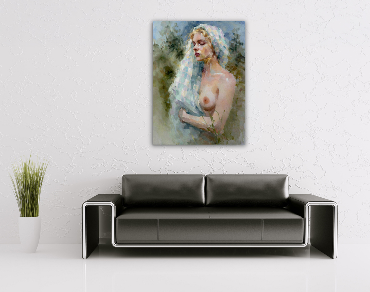 206-2038-wohnzimmer-Frau-mit-nackter-Brust-auf-Feld-kunstdruck-individuelle-motive