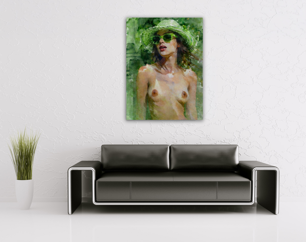 206-2040-wohnzimmer-Frau-mit-nacktem-Busen-und-Sonnenbrille-poster-artprint