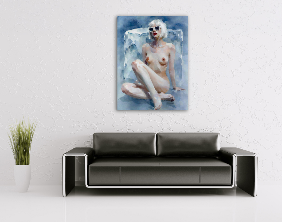 206-2042-wohnzimmer-nackte-Frau-mit-Brille-vor-Hintergrund-eines-Eiswürfels-poster-coole-bilder