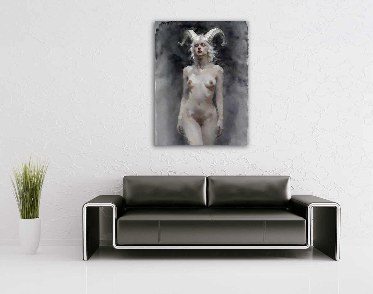206-2045-wohnzimmer-nackte-Frau-mit-Faunhoernern-poster-wohnzimmerwand