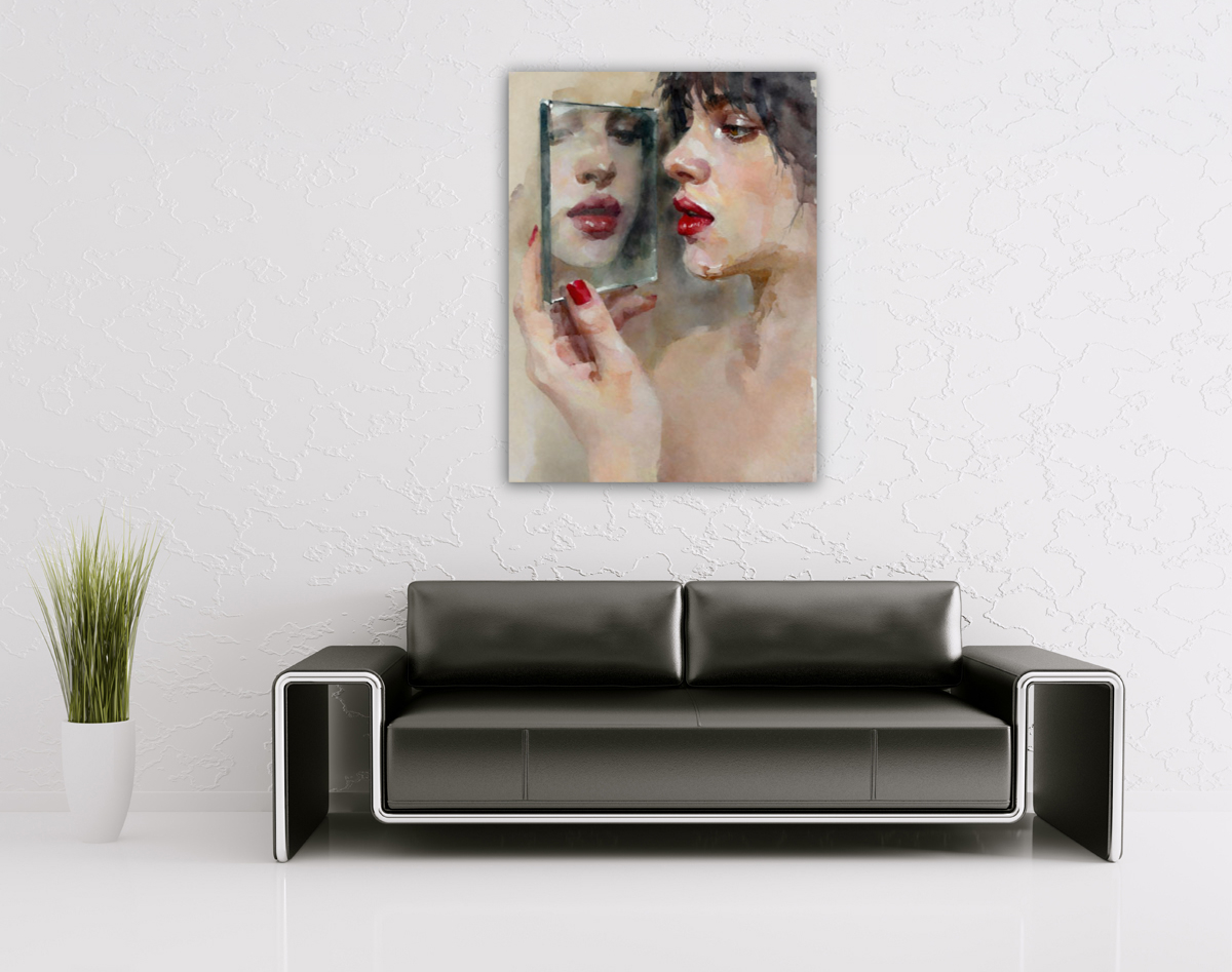 206-1948-wohnzimmer-Maedchen-Spiegelbild-rote-Lippen-kunst-bilder-wandkunst