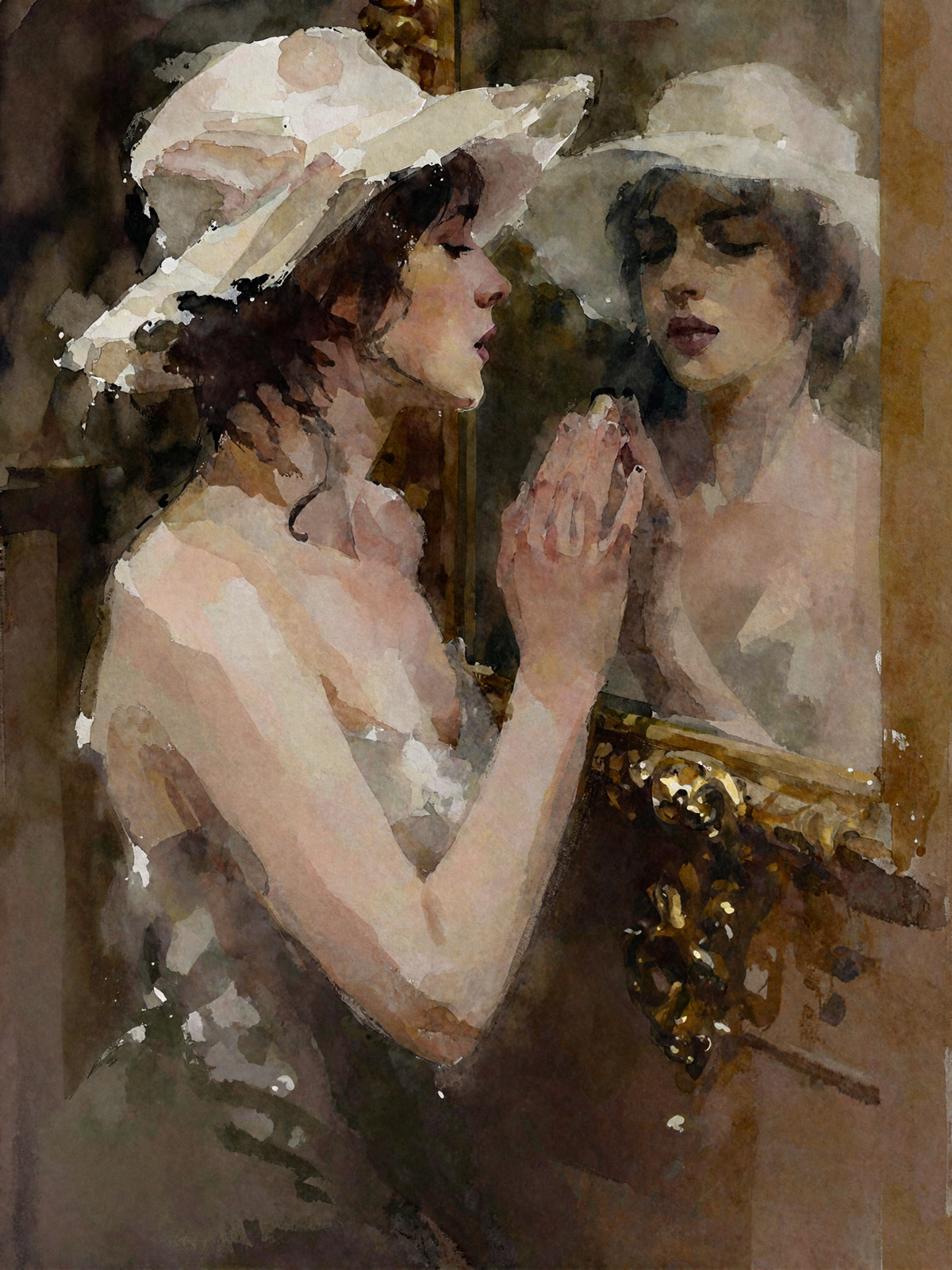 206-2013-Maedchen-mit-weissen-Hut-vor-Spiegel-wandbilder-kunstklassiker.jpg