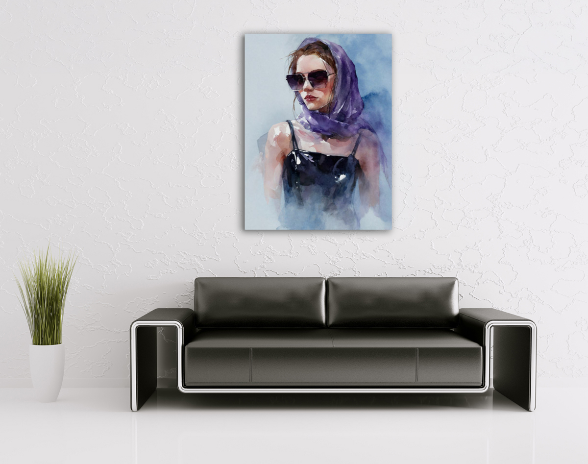 206-1991-wohnzimmer-Maedchen-mit-violetten-Kopftuch-und-Sonnenbrille-wandkunst-collage-bilder