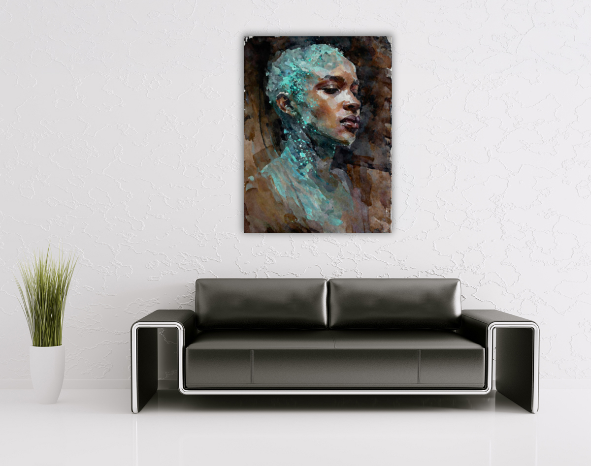 206-1994-wohnzimmer-dunkelhaeutige-Frau-in-Neonfarben-farbfotos-pop-art