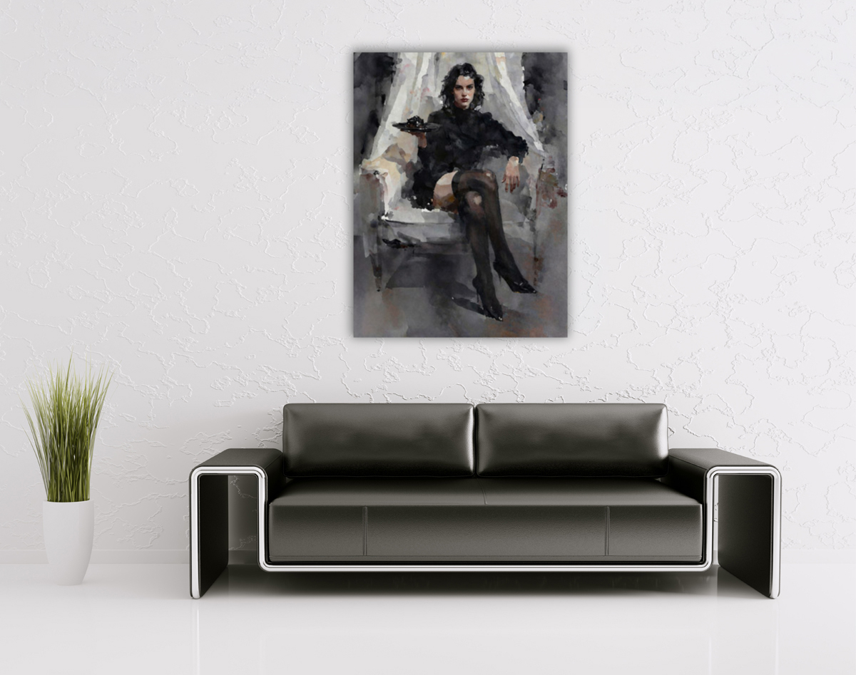 206-2002-wohnzimmer-Frau-in-Struempfen-mit-Dessert-wohnzimmer-deko-kunst-bilder