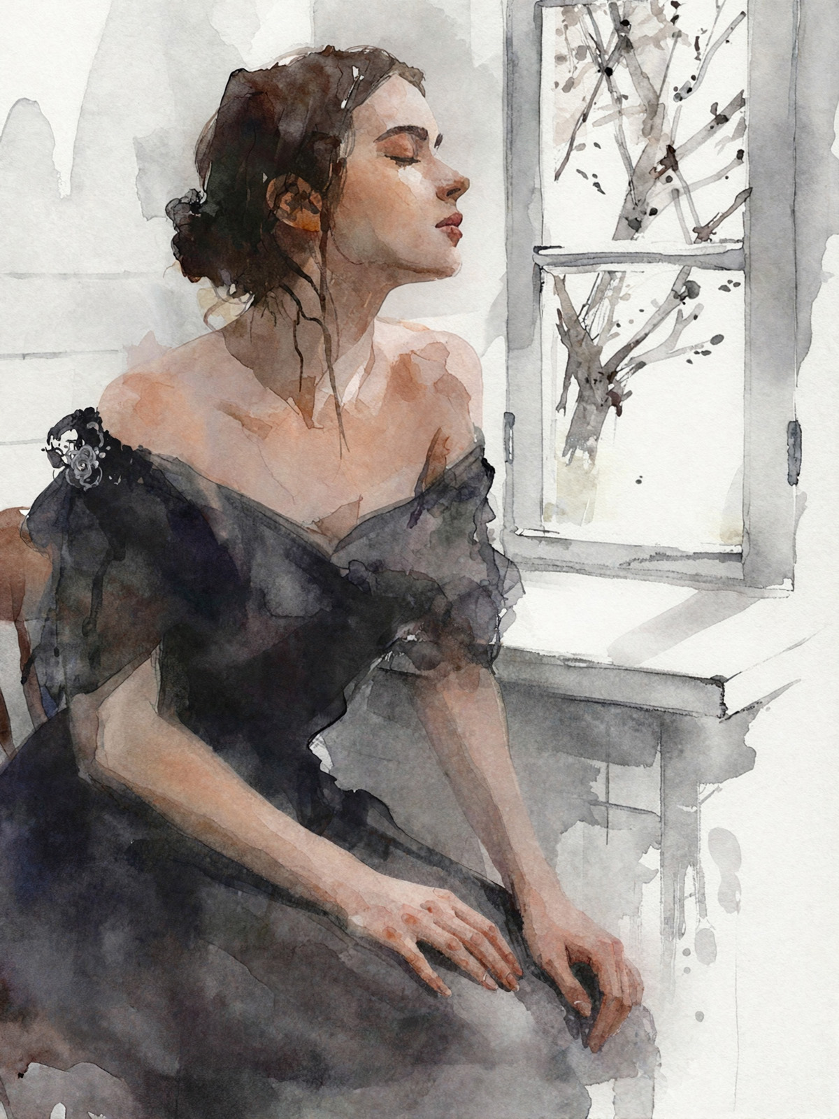 206-1859-Maedchen-im-schwarzen-Kleid-am-Fenster-sammlungspraesentation-verschoenerung