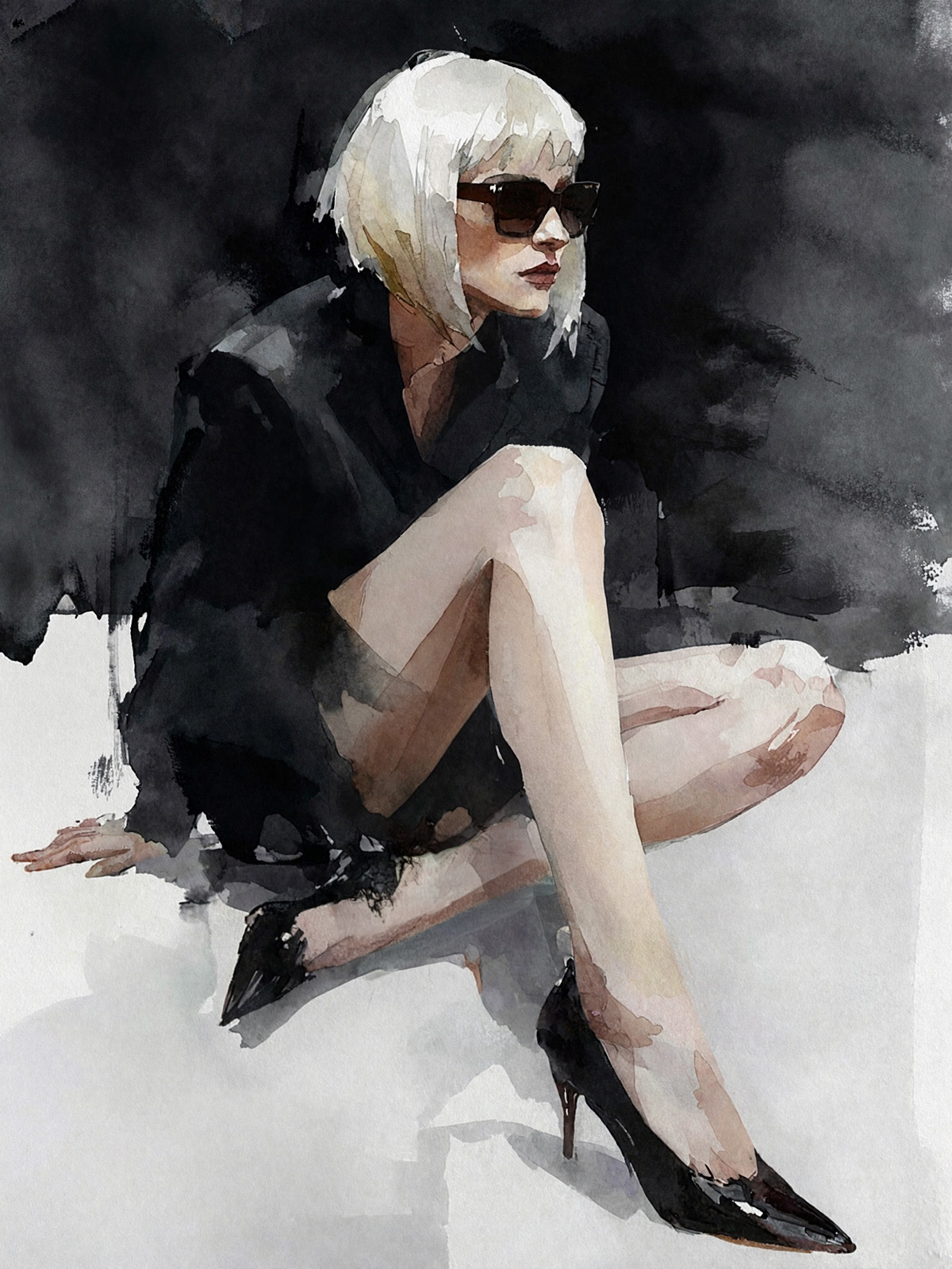 206-1862-Blondine-mit-schwarzer-Sonnenbrille-und-schwarzen-Schuhen-unikat-wandbild