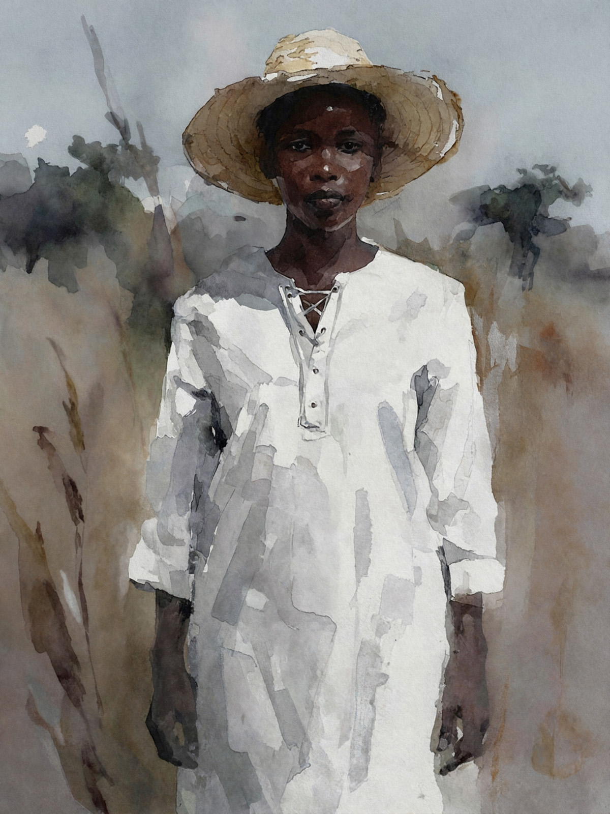 206-1911-dunkelhaeutiges-Maedchen-in-weißem-Kleid-mit-Strohhut-beruehmter-kuenstler-abstrakte-kunst