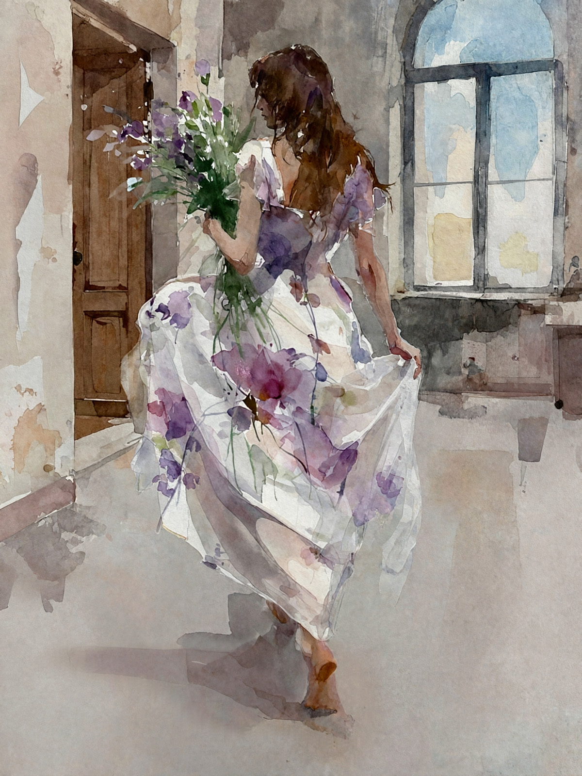 206-1932-Maedchen-mit-Blumen-im-bunten-kleid-gemaelde-reproduktionen