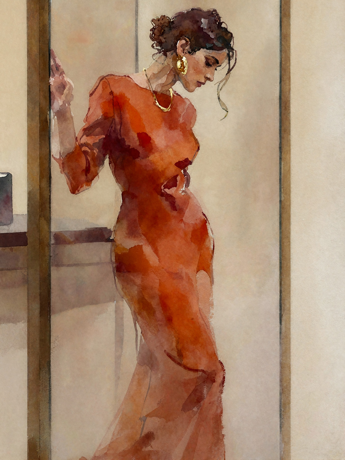 206-1982-elegante-Frau-in-Rot-leinwanddruck-express-druck