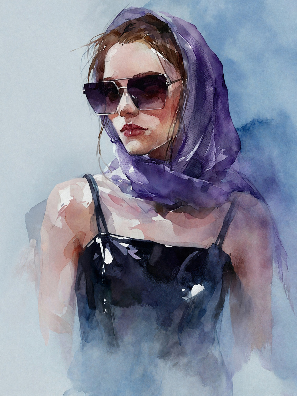 206-1991-Maedchen-mit-violetten-Kopftuch-und-Sonnenbrille-wandkunst-collage-bilder