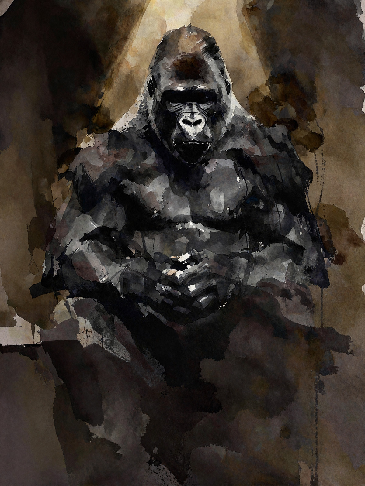 214-1810-Gorilla-in-nachdenklicher-Haltung-praesentation-sammlungspraesentation